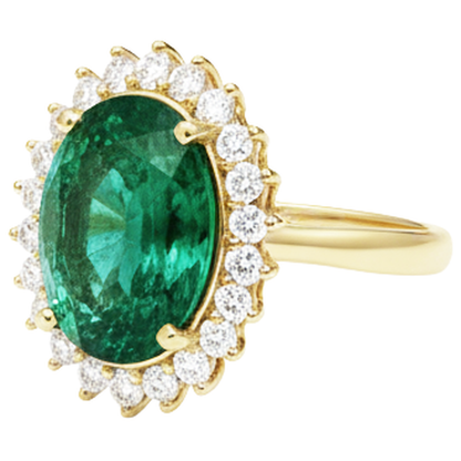 11 Ct Oval Green Emerald GIA With Natural Earth Mined Diamond Wedding Ring 14K Yellow Gold