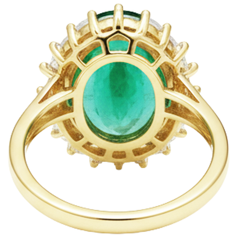 11 Ct Oval Green Emerald GIA With Natural Earth Mined Diamond Wedding Ring 14K Yellow Gold