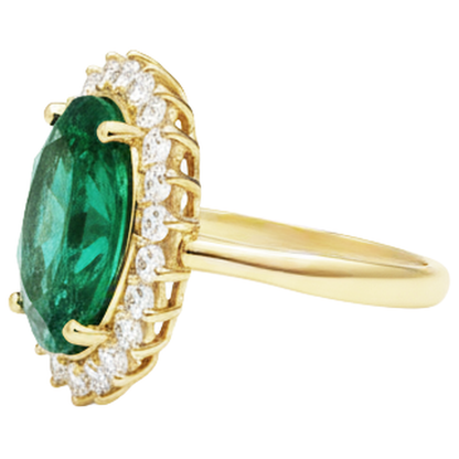 11 Ct Oval Green Emerald GIA With Natural Earth Mined Diamond Wedding Ring 14K Yellow Gold