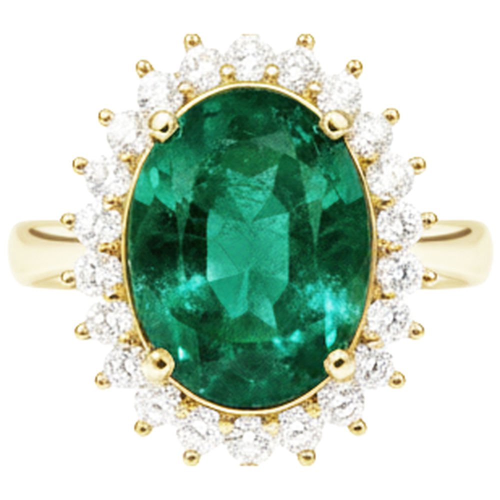 11 Ct Oval Green Emerald GIA With Natural Earth Mined Diamond Wedding Ring 14K Yellow Gold