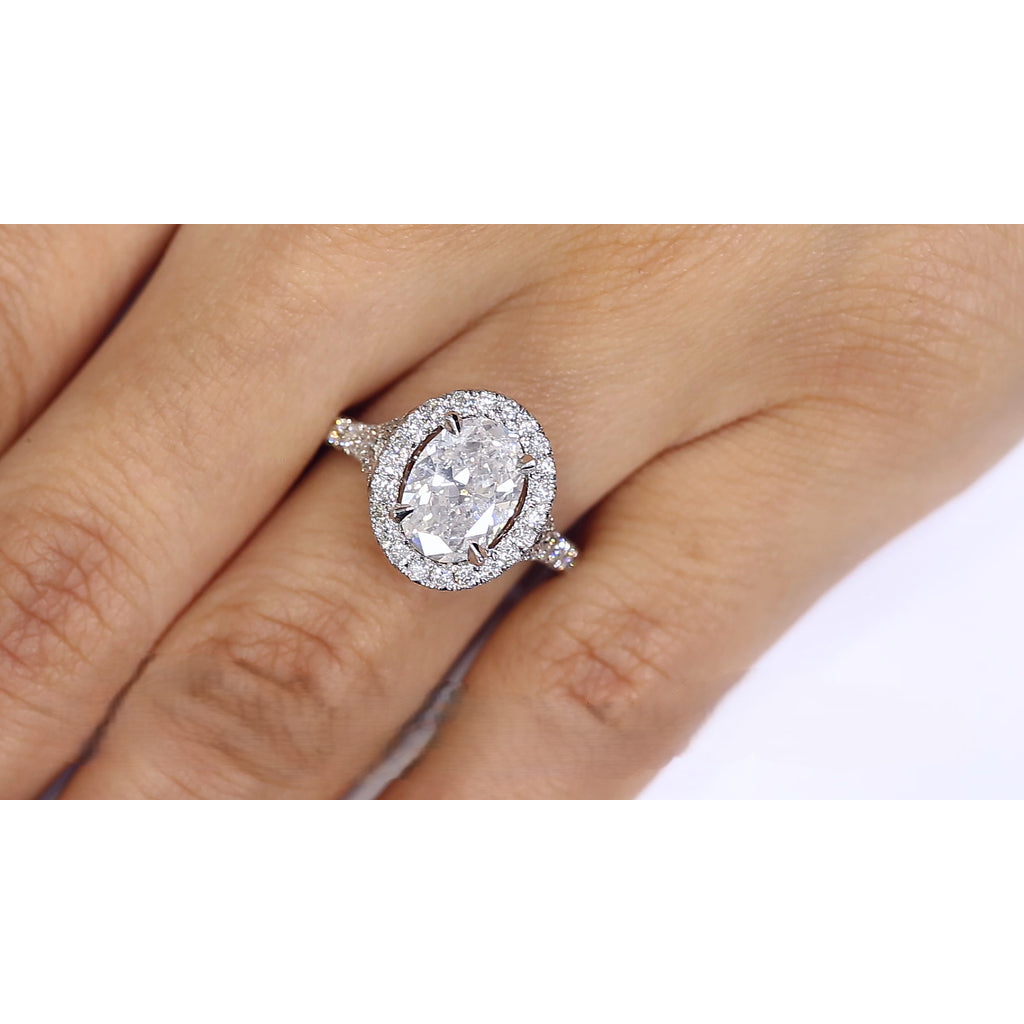 11.10 Carats Big Oval Lab Grown Diamond Halo Engagement Ring New