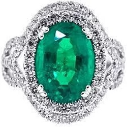 11.25 Carats Oval Cut Green Emerald & Diamond 14K White Gold Anniversary Ring