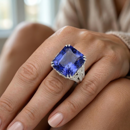 11.51 Carat Cushion Sri Lanka Color Sapphire Round IGI CERTIFIED Diamond White Gold Ring