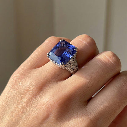 11.51 Carat Cushion Sri Lanka Sapphire Round Natural Earth Mined Diamond White Gold Ring