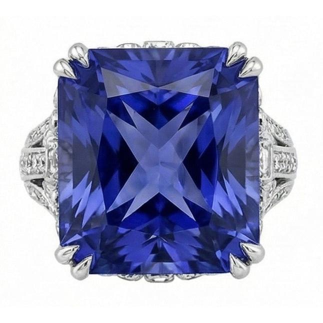 11.51 Carat Cushion Sri Lanka Sapphire Round Natural Earth Mined Diamond White Gold Ring