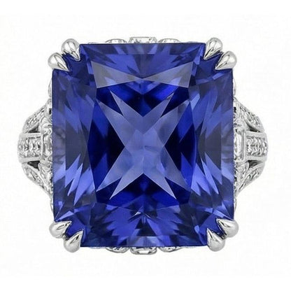 11.51 Carat Cushion Sri Lanka Sapphire Round Natural Earth Mined Diamond White Gold Ring