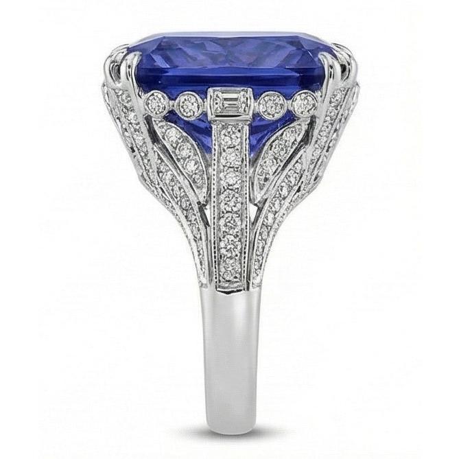 11.51 Carat Cushion Sri Lanka Sapphire Round Natural Earth Mined Diamond White Gold Ring