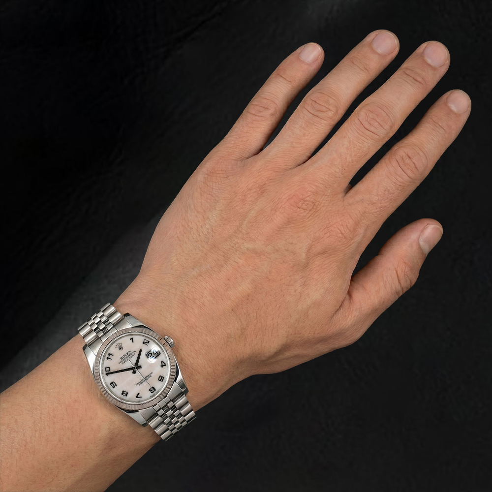 116234 Rolex White MOP Arabic Dial 36mm Watch – HarryChadEnt.com