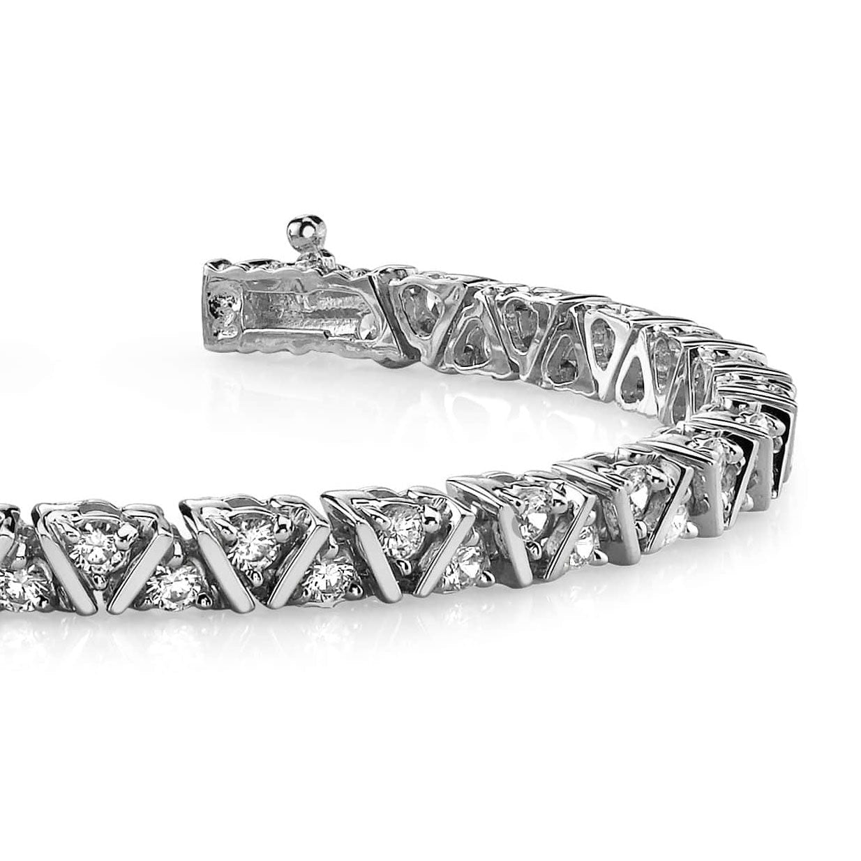 11 Carats Round Cut Lab Grown Diamonds Leaning Fence Bracelet White Gold 10K