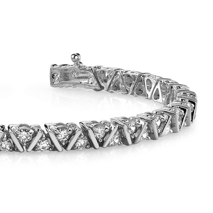 11 Carats Round Cut Lab Grown Diamonds Leaning Fence Bracelet White Gold 10K