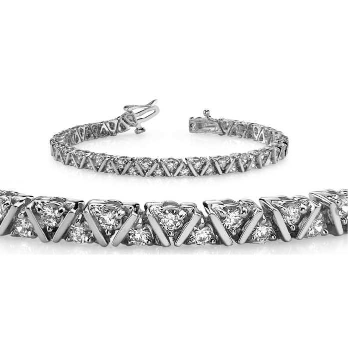 11 Carats Round Cut Lab Grown Diamonds Leaning Fence Bracelet White Gold 10K