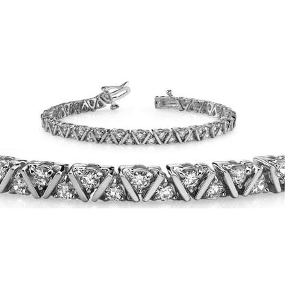 11 Carats Round Cut Lab Grown Diamonds Leaning Fence Bracelet White Gold 10K