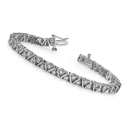 11 Carats Round Cut Lab Grown Diamonds Leaning Fence Bracelet White Gold 10K