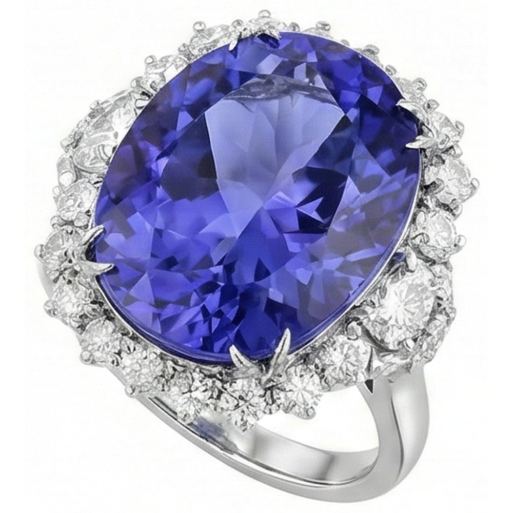 12.25 Ct Big Oval Tanzanite With Natural Earth Mined Diamonds Wedding Ring White Gold