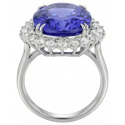 12.25 Ct Big Oval Tanzanite With Natural Earth Mined Diamonds Wedding Ring White Gold
