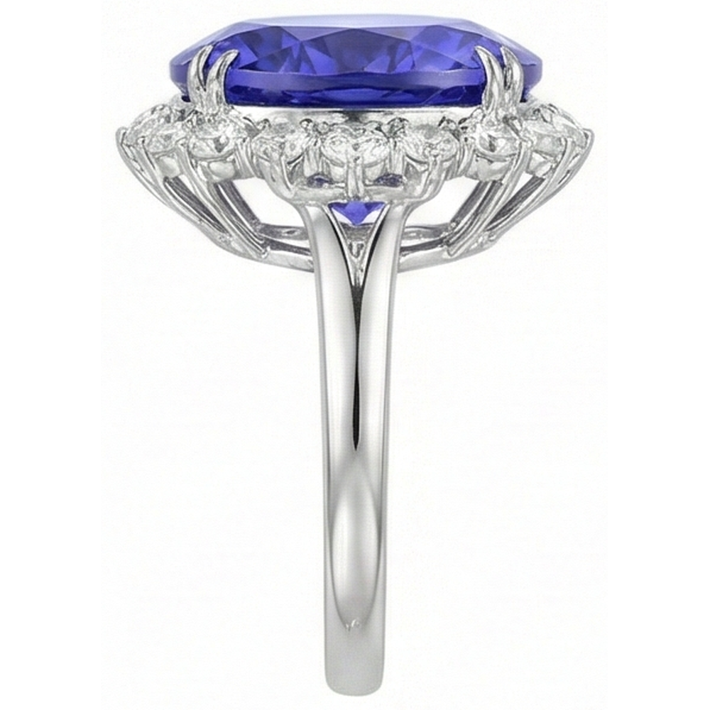 12.25 Ct Big Oval Tanzanite With Natural Earth Mined Diamonds Wedding Ring White Gold