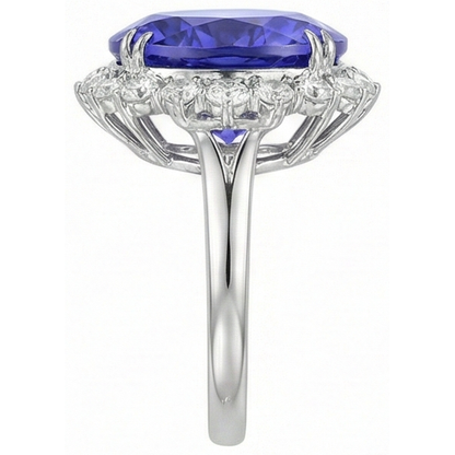 12.25 Ct Big Oval Tanzanite With Natural Earth Mined Diamonds Wedding Ring White Gold