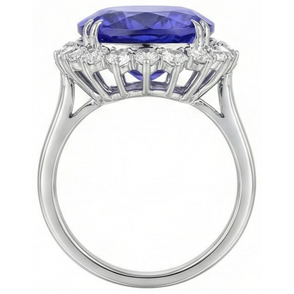 12.25 Ct Big Oval Tanzanite With Natural Earth Mined Diamonds Wedding Ring White Gold