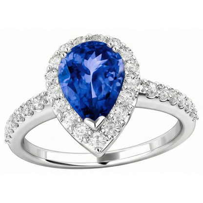 12.25 Ct. Pear Tanzanite With Round Natural Earth Mined Diamonds Wedding Ring WG 14K