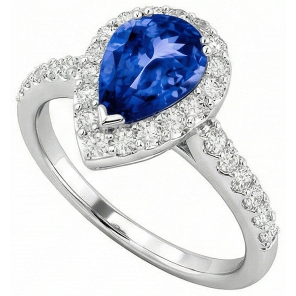12.25 Ct. Pear Tanzanite With Round Natural Earth Mined Diamonds Wedding Ring WG 14K