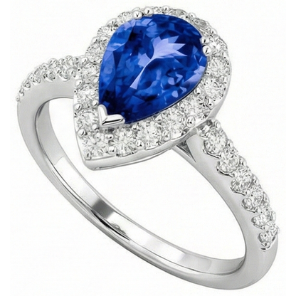 12.25 Ct. Pear Tanzanite With Round Natural Earth Mined Diamonds Wedding Ring WG 14K
