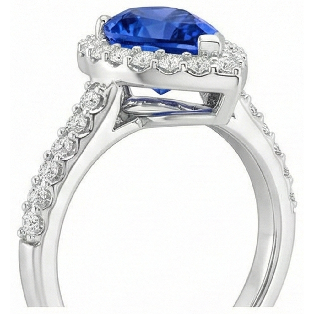 12.25 Ct. Pear Tanzanite With Round Natural Earth Mined Diamonds Wedding Ring WG 14K