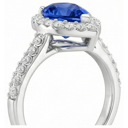 12.25 Ct. Pear Tanzanite With Round Natural Earth Mined Diamonds Wedding Ring WG 14K