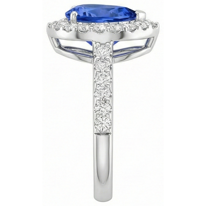 12.25 Ct. Pear Tanzanite With Round Natural Earth Mined Diamonds Wedding Ring WG 14K