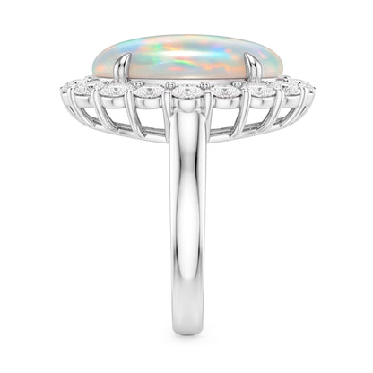 12.50 Carats Opal And Natural Earth Mined Diamonds Wedding Ring New White Gold 14K