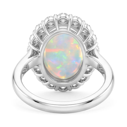 12.50 Carats Opal And Natural Earth Mined Diamonds Wedding Ring New White Gold 14K