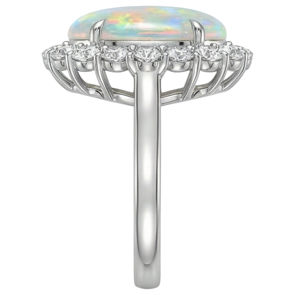 12.50 Carats Opal And Natural Earth Mined Diamonds Wedding Ring New White Gold 14K