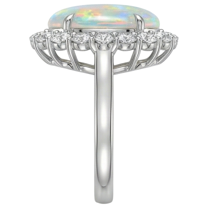 12.50 Carats Opal And Natural Earth Mined Diamonds Wedding Ring New White Gold 14K