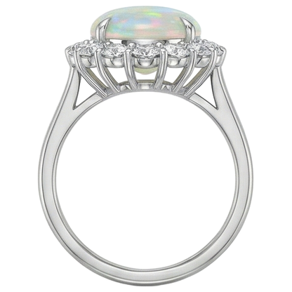 12.50 Carats Opal And Natural Earth Mined Diamonds Wedding Ring New White Gold 14K