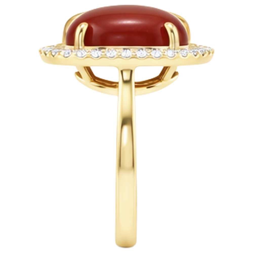 12.50 Carats Red Coral With Natural Earth Mined Diamonds Wedding Ring Gold Yellow 14K