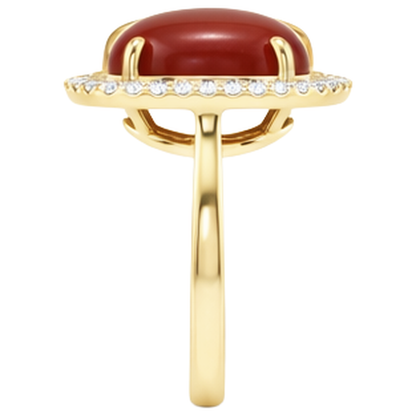 12.50 Carats Red Coral With Natural Earth Mined Diamonds Wedding Ring Gold Yellow 14K