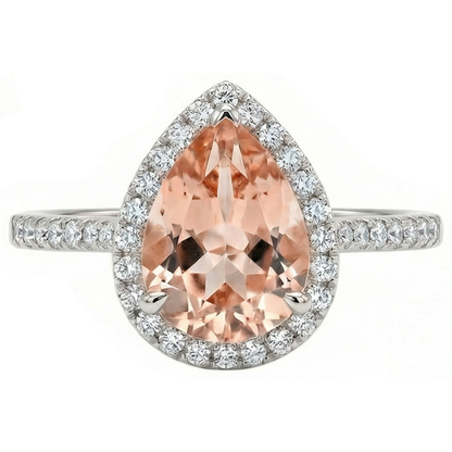12.50 Ct Pear Morganite With Natural Earth Mined Diamonds Wedding Ring 14K White Gold