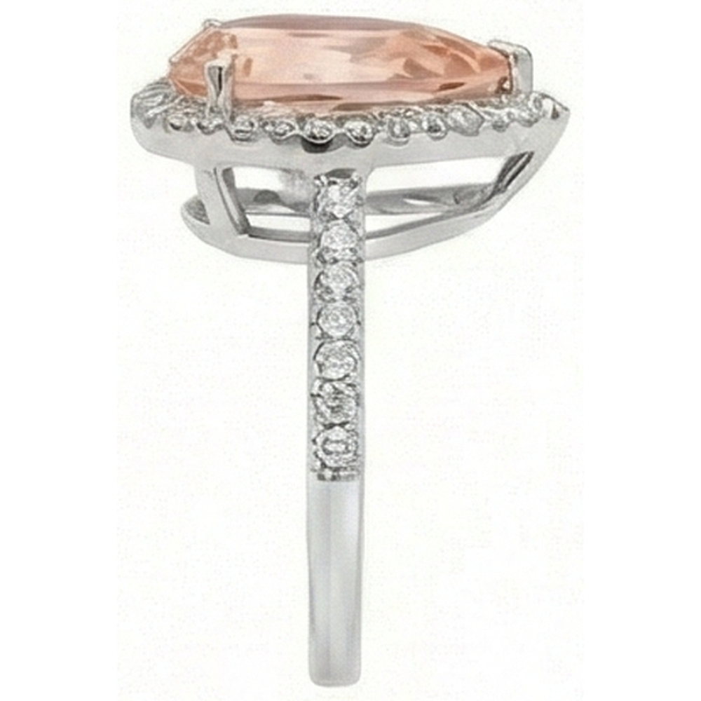 12.50 Ct Pear Morganite With Natural Earth Mined Diamonds Wedding Ring 14K White Gold