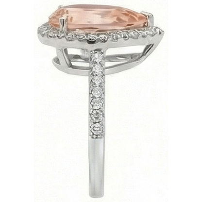 12.50 Ct Pear Morganite With Natural Earth Mined Diamonds Wedding Ring 14K White Gold