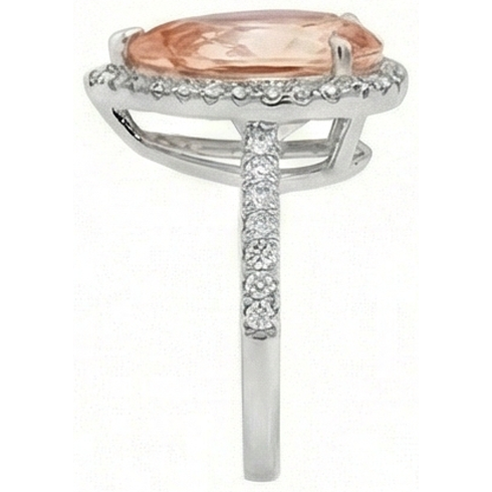 12.50 Ct Pear Morganite With Natural Earth Mined Diamonds Wedding Ring 14K White Gold