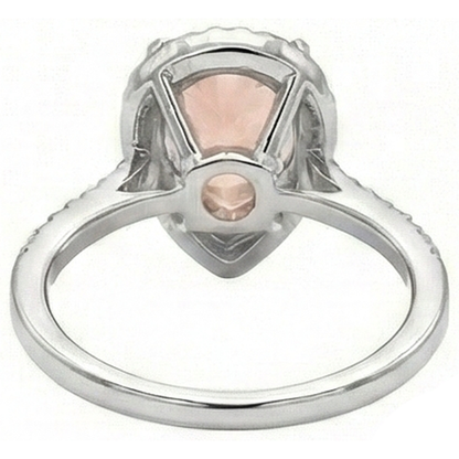 12.50 Ct Pear Morganite With Natural Earth Mined Diamonds Wedding Ring 14K White Gold