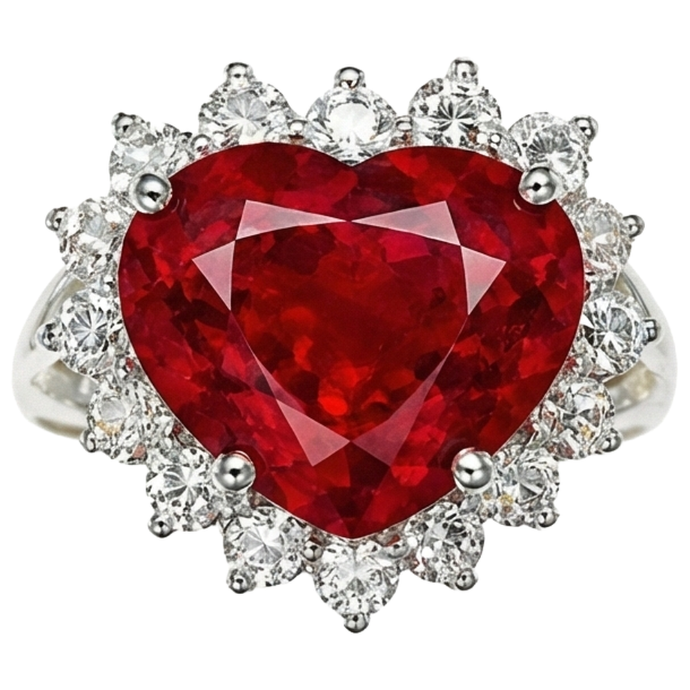 12.75 Ct Heart Shaped Red Ruby IGI CERTIFIED Diamond Ring White Gold 14K New