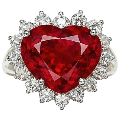 12.75 Ct Heart Shaped Red Ruby IGI CERTIFIED Diamond Ring White Gold 14K New