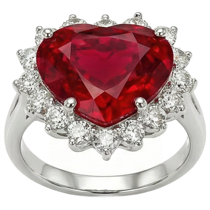 12.75 Ct Heart Shaped Red Ruby IGI CERTIFIED Diamond Ring White Gold 14K New