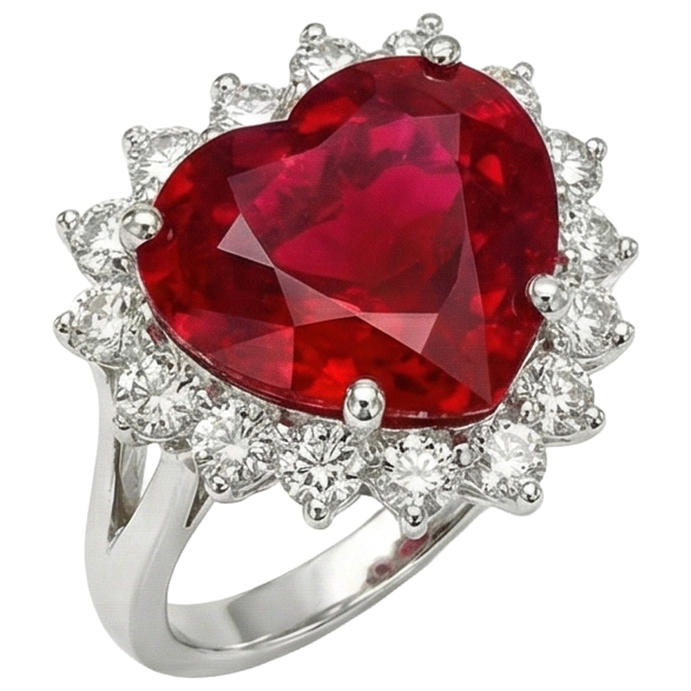 12.75 Ct Heart Shaped Red Ruby IGI CERTIFIED Diamond Ring White Gold 14K New