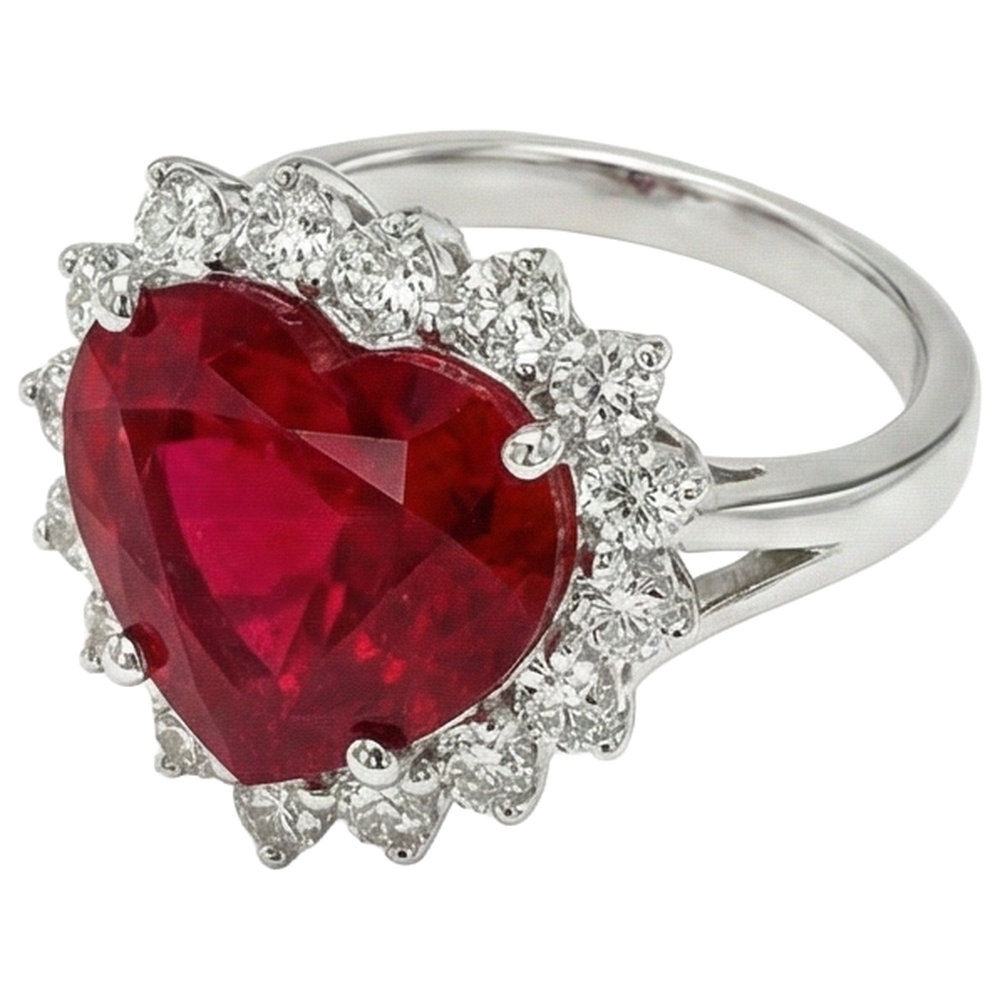 12.75 Ct Heart Shaped Red Ruby IGI CERTIFIED Diamond Ring White Gold 14K New