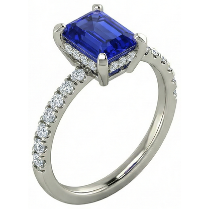 12 Ct Hidden Halo Tanzanite With Natural Earth Mined Diamonds Wedding Ring White Gold