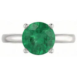 Natural Real ( Not Lab Grown ) 12 Ct Round Cut Green Emerald GIA Ring 14K White Gold
