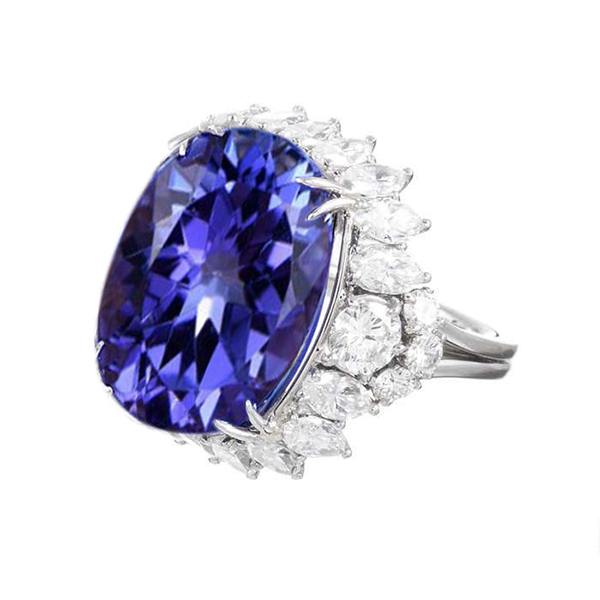 12.25 Ct Big Oval Tanzanite With Diamonds Wedding Ring White Gold