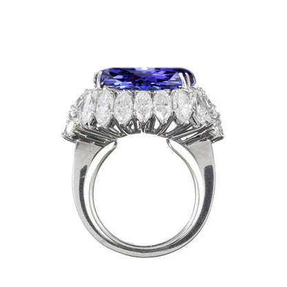 12.25 Ct Big Oval Tanzanite With Diamonds Wedding Ring White Gold
