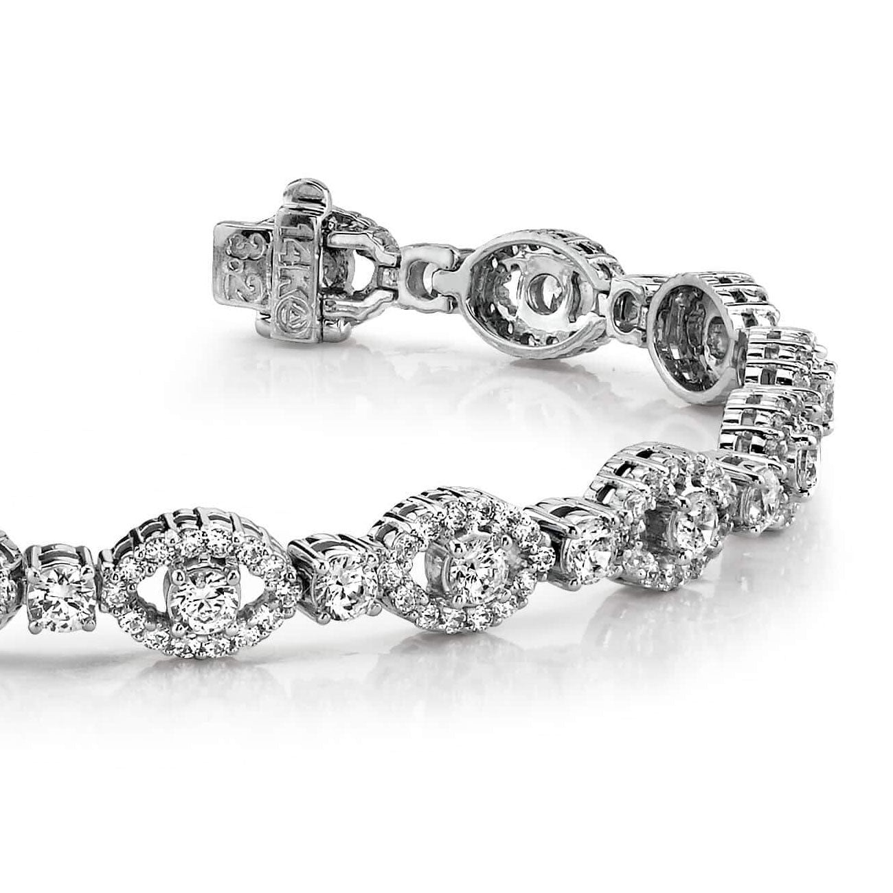 12.50 Carats Round Carats Lab Grown Diamonds Almond Link Bracelet White Gold 14K